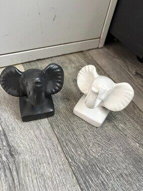 Black and White Ceramic Elephants Home Decor